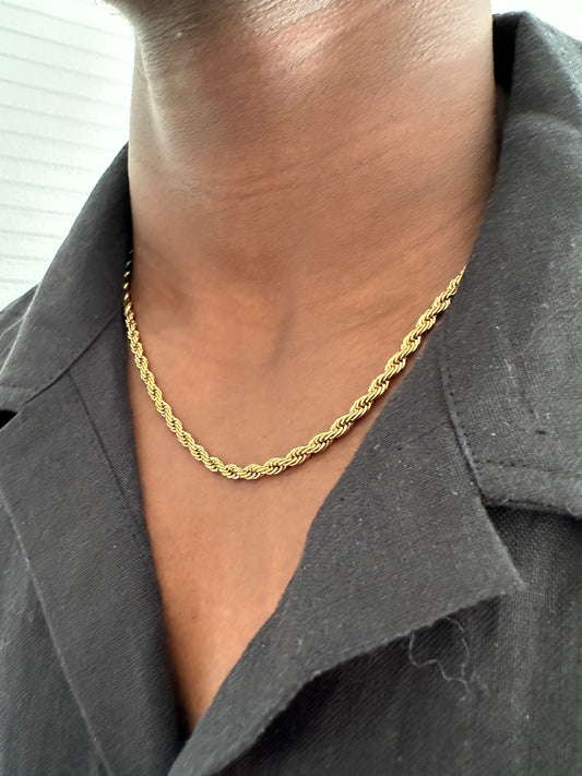 Gold Twisted Rope Necklace - 4mm - INTENT JEWELRY